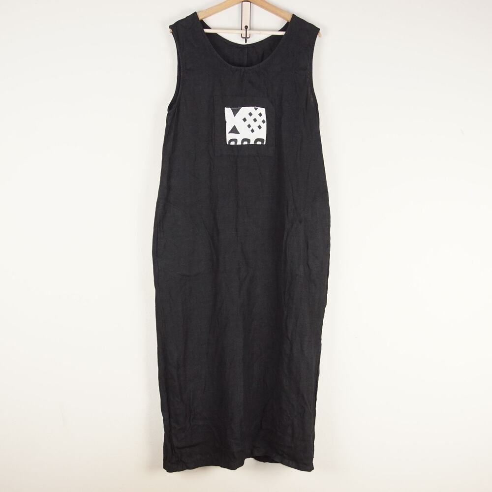 My Tribe by Joy Burton Black 100% Linen Art to Wear Tank Dress Womens Sz L